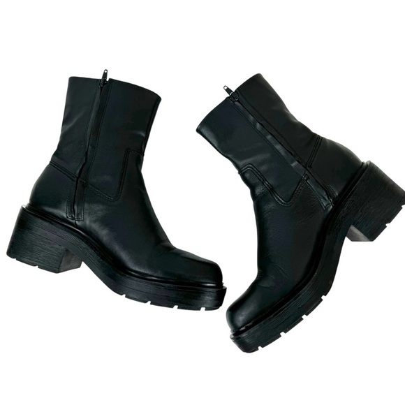 Zara Leather Ankle Platform Combat Boots Chunky Sole 1124/010 Women's Size 41 - Picture 8 of 16